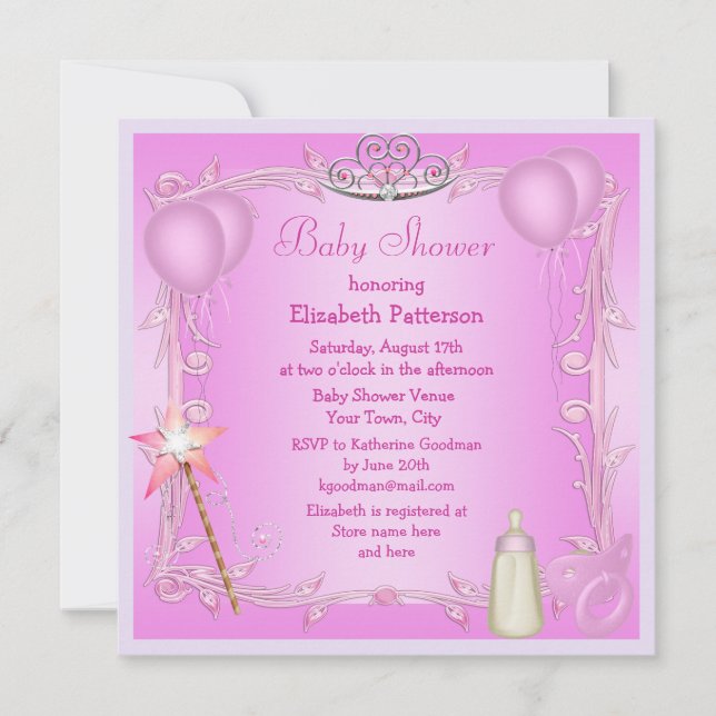 Invitation Baby shower bébé de Princesse rose Dummy & Bottle (Devant)
