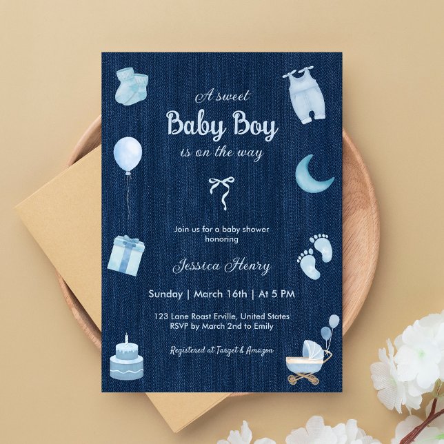 Invitation Baby shower bébé Denim moderne (Créateur téléchargé)