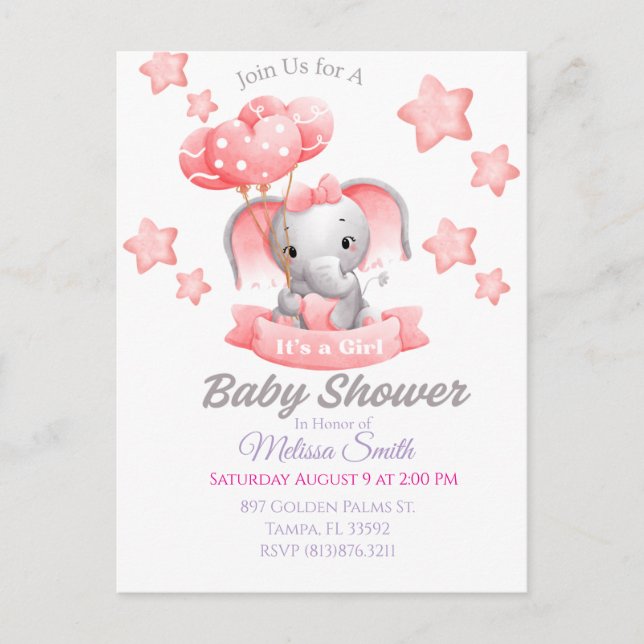 Invitation Baby shower bébé éléphant (Devant)