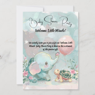 Invitation Baby shower bébé éléphant et tortue