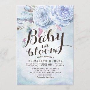 Invitation Baby shower bébé en fleur de Bohème en fleurs plum