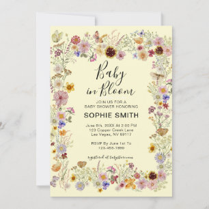 Invitation Baby shower Bébé En Fleur Jardin Papillons