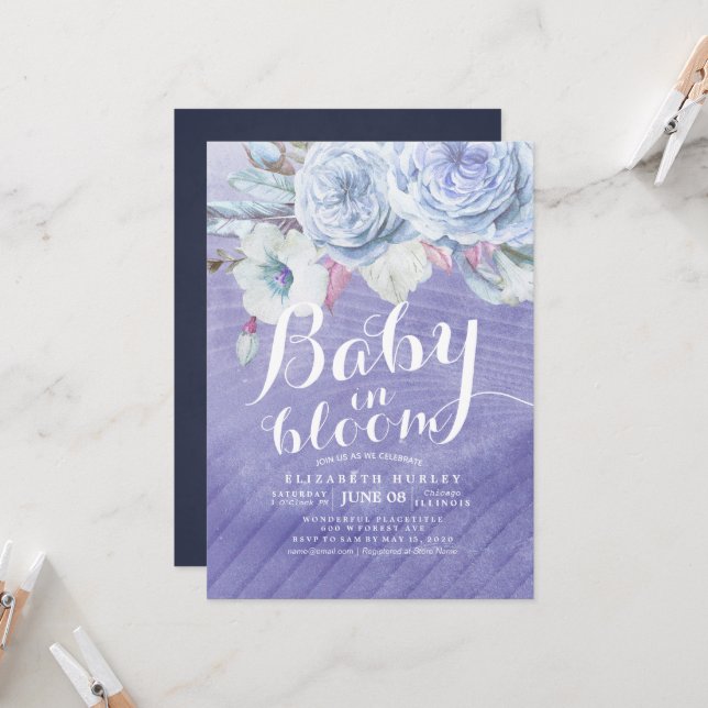Invitation Baby shower bébé en fleurs Boho Boho (Devant/Arrière en situation)