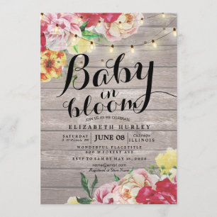 Invitation Baby shower bébé en fleurs Chaîne de fleurs Bois c