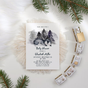 Invitation Baby shower bébé en pingouin dormant