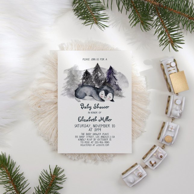 Invitation Baby shower bébé en pingouin dormant (Créateur téléchargé)