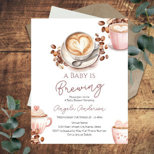 Invitation Baby Shower Bébé en Route Rose et Marron