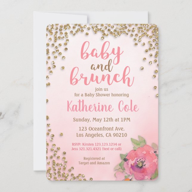 Invitation Baby shower bébé et brunch Parties scintillant Inv (Devant)