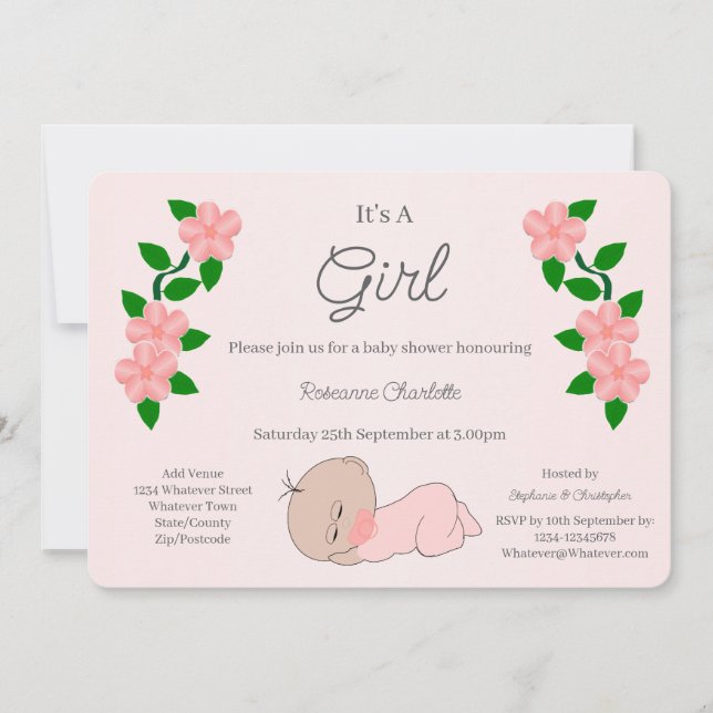 Invitation Baby shower bébé fille (Devant)
