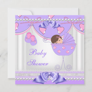 Invitation Baby Shower Bébé Fille Blanc Rose Violet Perle Den
