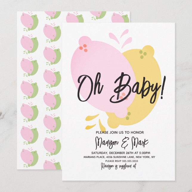 Invitation Baby Shower Bébé Fille Citron Rose Mode (Devant / Derrière)