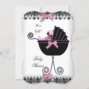 Invitation Baby Shower Bébé Fille Ethnique Rose Noir Blanc De