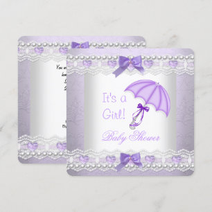 Invitation Baby Shower Bébé Fille Lavande Blanc Parapluie