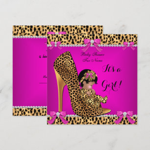 Invitation Baby Shower Bébé Fille Mignonne Chaussure Léopard