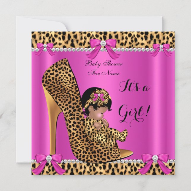 Invitation Baby Shower Bébé Fille Mignonne Chaussure Léopard  (Devant)