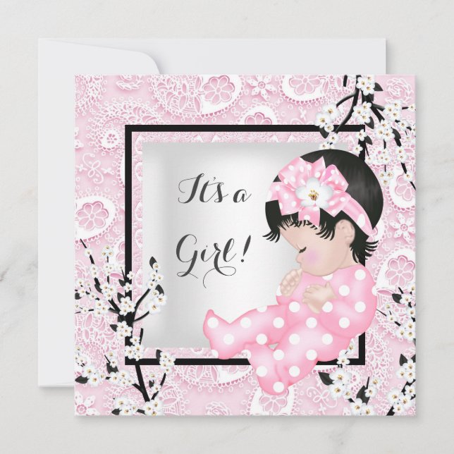 Invitation Baby Shower Bébé Fille Mignonne Fleur de Cerisier  (Devant)