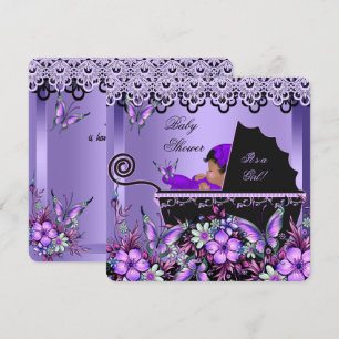 Invitation Baby Shower Bébé Fille Mignonne Papillon Violet 3a