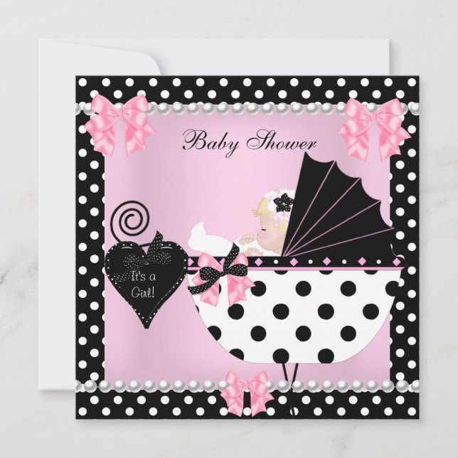 Invitation Baby Shower Bébé Fille Mignonne Points Rose Blonde (Devant)