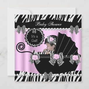 Invitation Baby Shower Bébé Fille Mignonne Zèbre Rose Pousset
