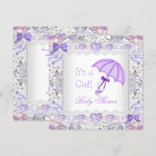 Invitation Baby Shower Bébé Fille Parapluie Floral Lavande