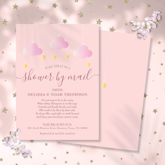 Invitation Baby Shower Bébé Fille Rose à Distance (Shower By Mail Long Distance Pink Baby Girl Invitation)