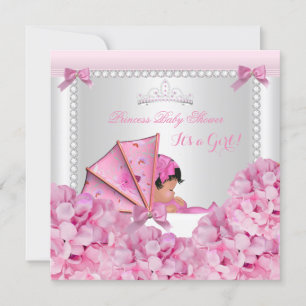 Invitation Baby shower bébé fille rose Pram Africain Américai