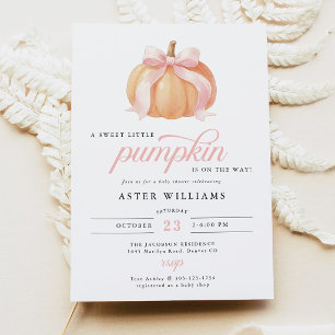 Invitation Baby-Shower Bébé Fille Ruban Rose Citrouille d'Aut