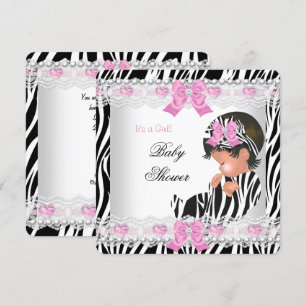 Invitation Baby Shower Bébé Fille Zèbre Rose Cœur
