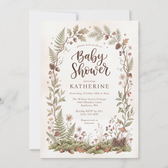 Invitation Baby Shower Bébé Forêt de Bois (Devant)