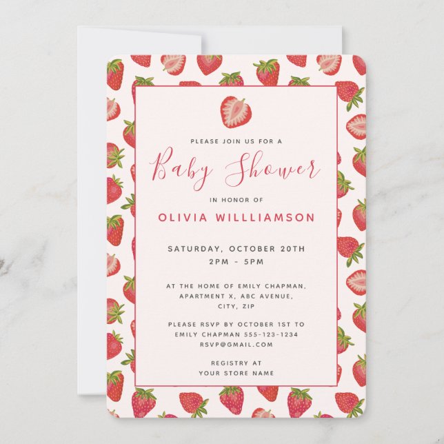 Invitation Baby Shower Bébé Fraise d'Été (Devant)