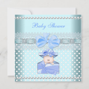 Invitation Baby Shower Bébé Garçon Cadeau Bleu Bébé Broderie