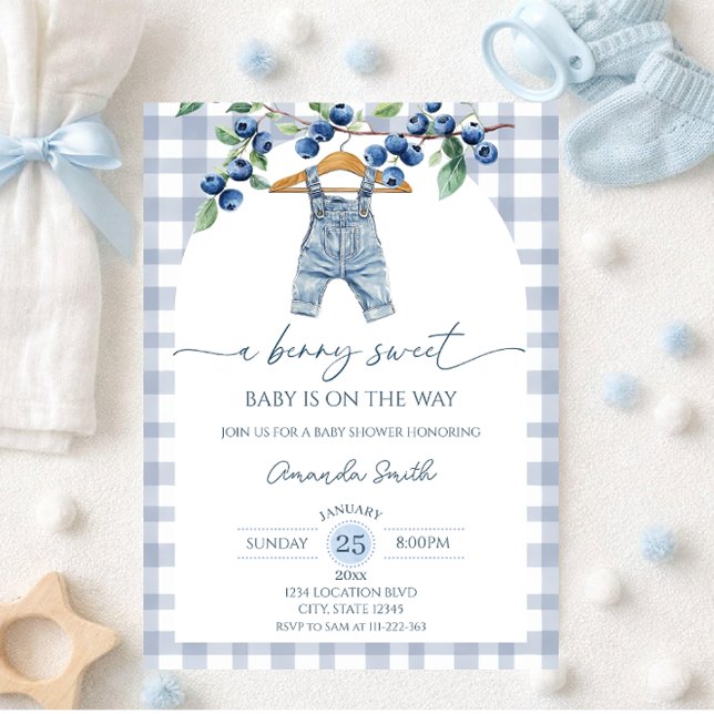 Invitation  Baby shower bébé garçon doux myrtille (Créateur téléchargé)