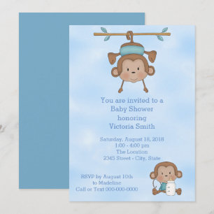 Invitation Baby shower Bébé Garçon Singe