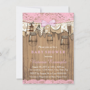 Invitation Baby Shower Bébé Jar Mason Campagnard en Dentelle