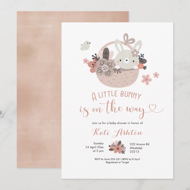 Invitation Baby Shower Bébé Lapin Boho en route (Devant / Derrière)