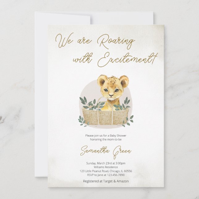 Invitation Baby Shower Bébé Lionceau Bohème (Devant)