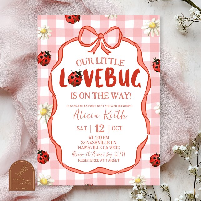 Invitation Baby Shower Bébé Lovebug Rouge à Carreaux (Créateur téléchargé)