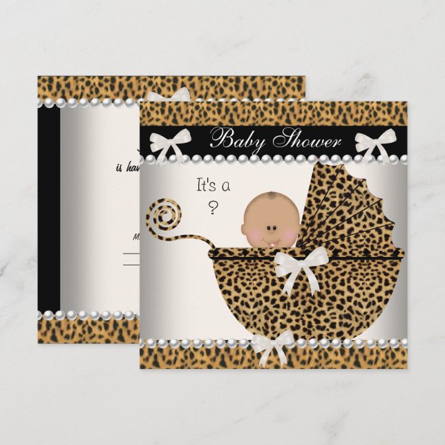 Invitation Baby shower Bébé mignon Leopard sexe révéler 2 (Devant / Derrière)