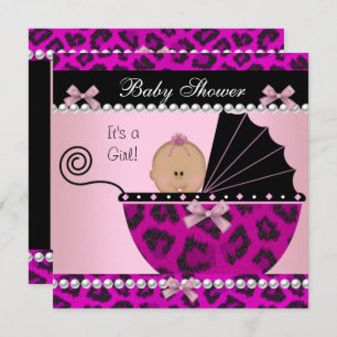 Invitation Baby shower Bébé mignonne Fille Chaud Pink Leopard