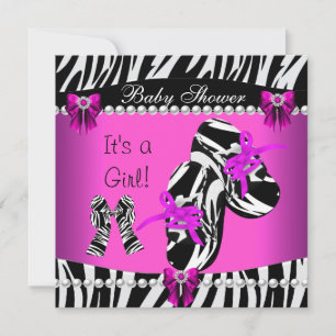 Invitation Baby shower Bébé mignonne Fille Hot rose Zebra Cha