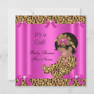 Invitation Baby shower bébé mignonne fille Leopard Hot rose o