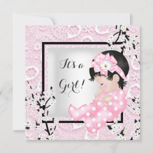 Invitation Baby shower Bébé mignonne Fille Rose Blossom Dente