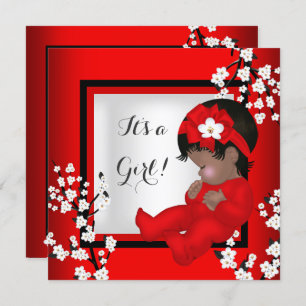 Invitation Baby shower Bébé mignonne Fille Rouge Blossom Noir