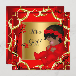 Invitation Baby shower Bébé mignonne Fille Rouge Blossom Or A