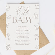 Baby-Shower Bébé Mixte Dessiné à la Main Beige