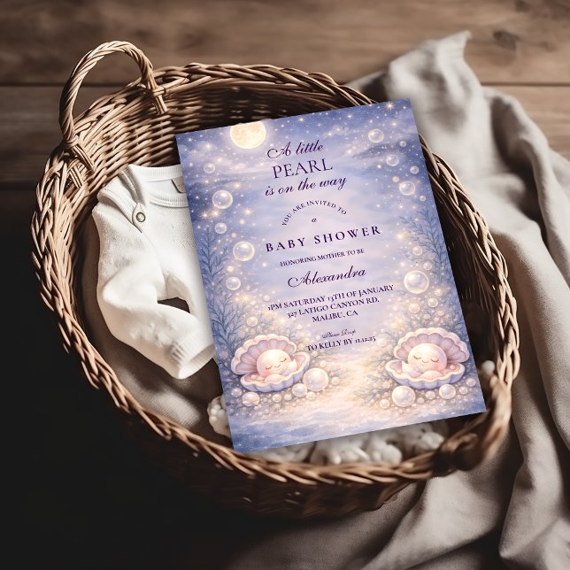 Invitation Baby-Shower Bébé Perle Coquillage Pastel (Créateur téléchargé)