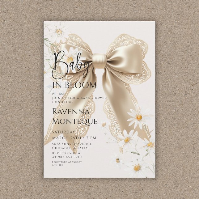 Invitation Baby Shower Bébé Préparé en Fleur Ruban (Créateur téléchargé)