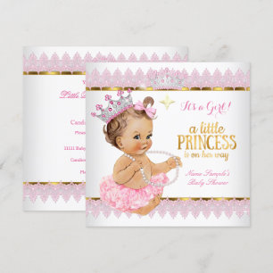 Invitation Baby Shower Bébé Princesse Rose Or Brunette