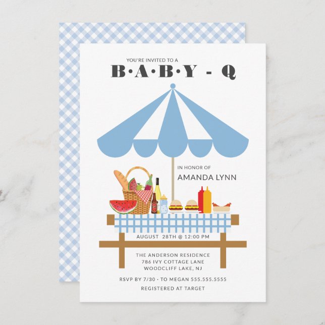 Invitation Baby shower bébé Q garçons (Devant / Derrière)