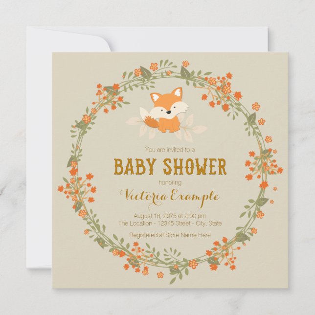 Invitation Baby Shower Bébé Renard des Bois (Devant)